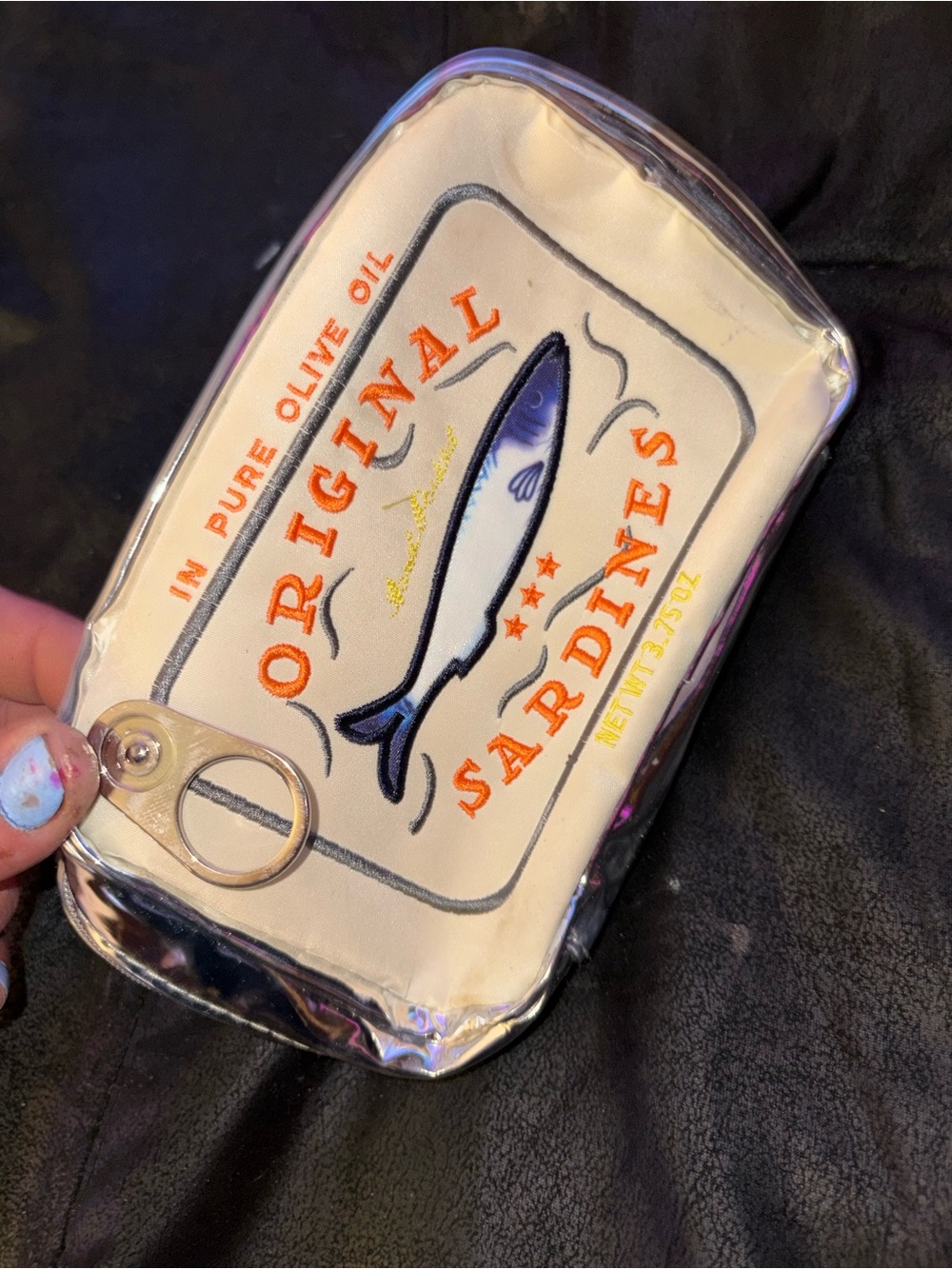 Original Sardines Plush Fish cosmetics bag Cream and Navy - Unbranded